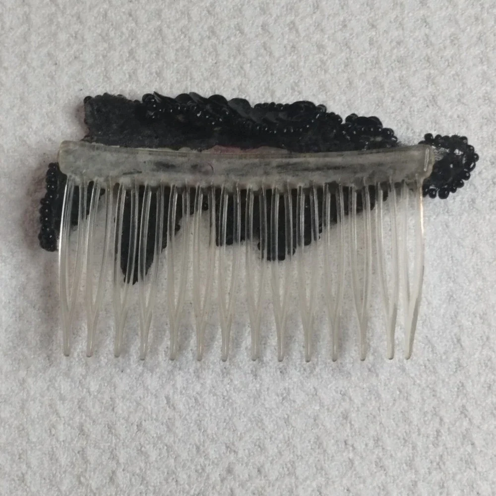 Vintage Style Black Beaded Sequin Floral Hair Comb Accessory Formal Evening Wear